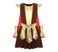 Kvysinly Travestimento Guerriera Romana Ragazza Abito Antico Medievale Con Mantello Rosso Costume Gladiatore Bambino Halloween Carnevale Marrone 5-6 anni