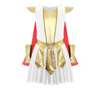Kvysinly Travestimento Guerriera Romana Ragazza Abito Antico Medievale Con Mantello Rosso Costume Gladiatore Bambino Halloween Carnevale Bianco 9-10 anni