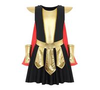 Kvysinly Travestimento Guerriera Romana Ragazza Abito Antico Medievale Con Mantello Rosso Costume Gladiatore Bambino Halloween Carnevale Nero 15-16 anni