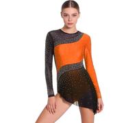 Kvysinly Vestito Pattinaggio Artistico sul Ghiaccio Donna Maillot con Maniche Lunghe E Brillanti Multicolori Vestito Danza Latina Come Samba Rumba E Chachachá Arancione Fluorescente M