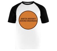 Kwantees Anita Bryant Sucks Oranges T-Shirt Baseball Bianca Maniche Corte Eco-Friendly White Baseball T-Shirt Short Sleeve Tee