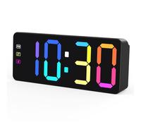 KWANWA Sveglia digitale con display a LED RGB - Batteria di backup, funzione snooze, orologio da comodino alimentato a rete per casa, ufficio (adattatore incluso)