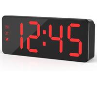 KWANWA Sveglia digitale con grande display a LED, luminosità regolabile, formato 12/24h, facile da usare, funzionamento a rete con adattatore, perfetto orologio da comodino per casa, ufficio, viaggi