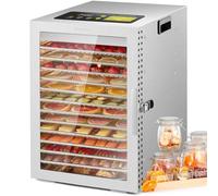 Kwasyo Essiccatore Alimentare Acciaio Inox, Doppia ventola di asciugatura efficiente a 360°, 12 Vassi, 24 ore timer, Temperatura regolabile 20-90°C