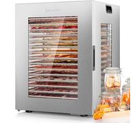 Kwasyo Essiccatore Alimenti 15 Vassoi Inox, 1200W Doppia Ventola, per Carne, Frutta, Snack Cani, Erbe, Temp. Regolabile 90°C, Timer 24H, Finestre Multiple, Essiccazione Potente