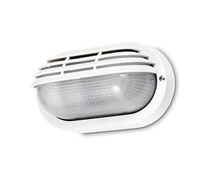 Kwazar Luminaire - Lampada da Esterno a Parete di Case - per Ingressi, Giardini, Cantine, Terrazze - E27, IP44, 230 V, con Griglia di Protezione, In Plastica Resistente - ROMA Bianco