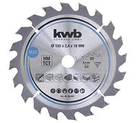 kwb 583357 Lama per seghe circolari per trucioli, legno/legno duro, 150 x 16 mm, tagli puliti, numero medio, 20 denti Z-20, lama per seghe CleanCut medium, 150 x 16