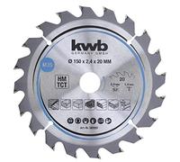 kwb 583557 Lama per seghe circolari per trucioli, legno/legno duro, 150 x 20 mm, tagli puliti, numero medio, 20 denti Z-20, lama per seghe CleanCut media, 150 x 20