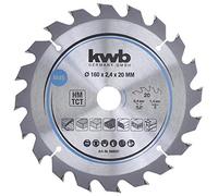 kwb 584557 Lama per seghe circolari per trucioli, legno/legno duro, 160 x 20 mm, tagli puliti, numero medio, 20 denti Z-20, lama per seghe CleanCut media, 160 x 20