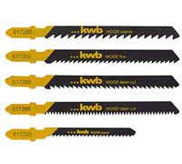 kwb 617285 Set di 5 pezzi di lame per seghetto alternativo per legno per tagli grossolani, fini e puliti incl. lama per piano di lavoro curvo (down-cut) con codolo a T S-20 / codolo a una camma
