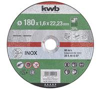 kwb 712118 AKKU-TOP disco da taglio extra sottile 180 mm velocità, 180 x 1,6 per smerigliatrice angolare, disco flessibile adatto per acciaio inossidabile + metallo, foro 22,23 mm, 180x1,6