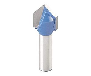kwb 7551-20 HM V-Groove Cutter Professional (per legno, Ø 14mm, w = 90 °, gambo da 8mm, taglio di base con la levigatura di precisione, corrispondente per solita fresatura a mano), blu / grigio