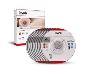 kwb dischi da taglio, set di dischi da taglio per tessuti (10 pezzi, Ø 125 mm, per muratura e pietra, certificato MPA, indipendente dalla marca, forma offset, per smerigliatrici angolari)