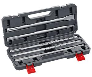 kwb SDS-Max - Set di punte per trapano a percussione e scalpello per trapano a percussione, 5 pezzi per pietra e calcestruzzo, in custodia di plastica