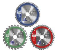 kwb Set di 3 lame circolari 165 x 20/16 per seghe circolari, per pannelli e materiali da costruzione in legno, con anelli riduttori da 16 e 20 mm