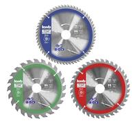 kwb Set di 3 lame per sega circolare, 160 x 25/20/16 mm, per seghe circolari per pannelli e materiali da costruzione in legno, con anelli riduttori da 16 e 20 mm