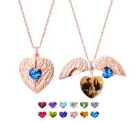 KWCLTH Collana personalizzata con cuore e pietra di parto per donne, collana personalizzata con ali d'angelo e ciondolo commemorativo, regalo di gioielli per la moglie, la mamma e il marito