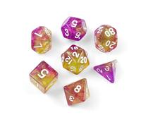 Kweiugfi Set di 7 dadi DND, MTG Dice Polyedrische Dadi Playing Games, Pathfinder, Board Games, D4 D6 D8 D10 D12 D20 D% (scritta rosa blu-bianco)