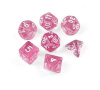 Kweiugfi Set di 7 dadi DND, MTG Dice Polyedrische Dadi Playing Games, Pathfinder, Board Games, D4 D6 D8 D10 D12 D20 D% (scritta rosa-bianco)