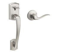 Kwikset 98150-013 Prescott Front Door Handle with Interior Tustin Lever Featuring Microban Antimicrobial Protection, Does Not Include Deadbolt, Satin Nickel