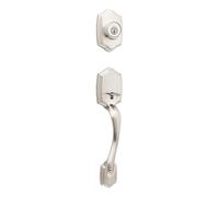 Kwikset Belleview - Set maniglia e catenaccio per porta anteriore, maniglia per ingresso solo esterno, nichel satinato, resistente al pick-up, SmartKey Rekey Deadbolt di sicurezza, interno venduto