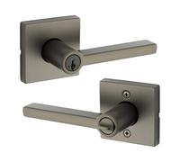 Kwikset Halifax Maniglia per porta d'ingresso con serratura e chiave, serratura a leva reversibile con chiave quadrata, per ingresso anteriore e camera da letto, canna di fucile, resistente al pick-up