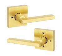 Kwikset Halifax - Maniglia per porta interna con serratura, per bagno e camera da letto, in ottone satinato, reversibile, senza chiave, con protezione Microban