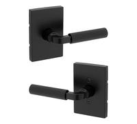 Kwikset Mirada - Maniglia per porta interna di passaggio reeded, leva per porte di armadi e corridoi, maniglia reversibile non bloccabile, nero opaco, con protezione Microban