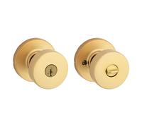 Kwikset Pismo - Pomello per porta d'ingresso con serratura e chiave, maniglia di sicurezza con chiave, maniglia esterna, ingresso anteriore e camera da letto, in ottone satinato, resistente al pick-up