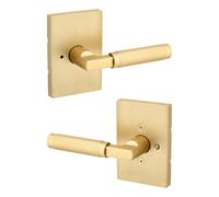 Kwikset Prava, maniglia zigrinata per la privacy interna con serratura, leva per porta per bagno e camera da letto, in ottone satinato, reversibile, senza chiave, con protezione Microban