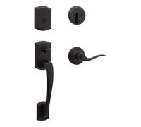 Kwikset Prescott 98180-022 - Maniglia per porta d'ingresso monocilindrica con leva Tustin, con SmartKey Security e protezione antimicrobica Microban in bronzo veneziano