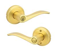 Kwikset Sedona Maniglia per porta d'ingresso con serratura e chiave, serratura di sicurezza reversibile con leva esterna, per ingresso frontale e camera da letto, in ottone satinato, resistente al