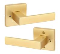 Kwikset Singapore - Maniglia per porta interna, con serratura, per porta del bagno e della camera da letto, reversibile, in ottone satinato, senza chiave, blocco a pulsante, protezione Microban