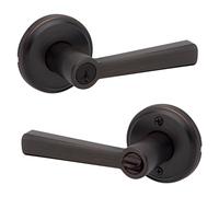 Kwikset Trafford Maniglia per porta d'ingresso con serratura e chiave, serratura di sicurezza reversibile, leva esterna, per ingresso frontale e camera da letto, bronzo veneziano, resistente al