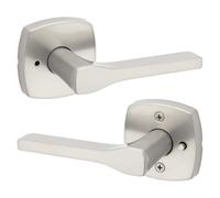 Kwikset Tripoli, maniglia per porta interna con serratura, per bagno e camera da letto, in nichel satinato, reversibile, senza chiave, con protezione Microban