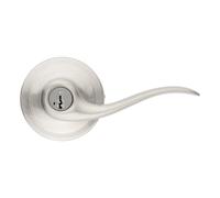 Kwikset Tustin Entry Door Handle with Lock and Key Secure Keyed Reversible Lever Exterior For Front Entrance and Bedrooms Satin Nickel P
