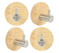 kwinfei 4 Pezzi Ganci Adesivi in Bambù e Acciaio Inox Ultra Forte, Appendiabiti da Parete e Porta Asciugamani Bagno senza Forare, per Ganci Adesivi Bagno e Cucina, Camera da Letto, Ingresso o Ufficio