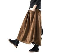 KWISUAWHGA Gonna Lunga Casual Midi da Donna In Velluto A Coste 100% Cotone Con Elastico In Vita e Orlo Laterale Curvo con Tasche,4,One Size