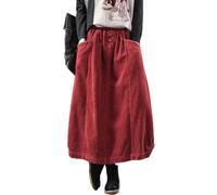 KWISUAWHGA Gonna Lunga Casual Midi da Donna In Velluto A Coste 100% Cotone Con Elastico In Vita e Orlo Laterale Curvo con Tasche,1,One Size