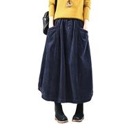 KWISUAWHGA Gonna Lunga Casual Midi da Donna In Velluto A Coste 100% Cotone Con Elastico In Vita e Orlo Laterale Curvo con Tasche,2,One Size