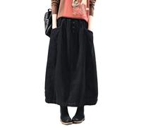 KWISUAWHGA Gonna Lunga Casual Midi da Donna In Velluto A Coste 100% Cotone Con Elastico In Vita e Orlo Laterale Curvo con Tasche,3,One Size