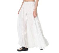 KWISUAWHGA Gonna Lunga Da Donna Ampia E Fluida Drappeggiata Alla Moda Con Orlo A Balze Con Elastico in Vita Abbigliamento Casual Per Le Vacanze,Bianca,M