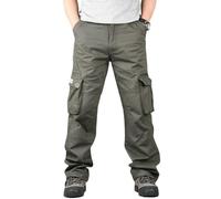 KWISUAWHGA Pantaloni Cargo Casual Da Uomo in Cotone 100% Vestibilità Ampia Gambe Larghe Taglie Forti Tasche Multiple Pantaloni Tattici,Verde,4XL