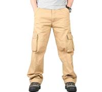 KWISUAWHGA Pantaloni Cargo Casual Da Uomo in Cotone 100% Vestibilità Ampia Gambe Larghe Taglie Forti Tasche Multiple Pantaloni Tattici,Giallo,XL