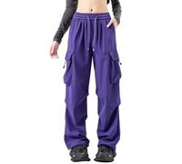 KWISUAWHGA Pantaloni Cargo Da Donna Foderati in Pile Invernali Con Elastico in Vita Casual Alla Moda Da Escursionismo E Da Sci Isolati,Viola,L