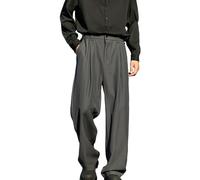 KWISUAWHGA Pantaloni Eleganti Da Uomo A Gamba Larga Elastico in Vita Larghi Alla Moda Vestibilità Rilassata Leggeri Da Ufficio Per Il Business,Grigio,L