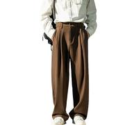 KWISUAWHGA Pantaloni Eleganti Da Uomo A Gamba Larga Elastico in Vita Larghi Alla Moda Vestibilità Rilassata Leggeri Da Ufficio Per Il Business,Marrone,L