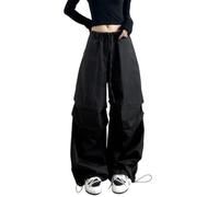 KWISUAWHGA Pantaloni Larghi Da Donna Con Elastico in Vita Alta E Coulisse Vestibilità Ampia Casual Alla Moda Autunno Y2K Pantaloni Streetwear,Nero,L