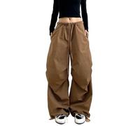 KWISUAWHGA Pantaloni Larghi Da Donna Con Elastico in Vita Alta E Coulisse Vestibilità Ampia Casual Alla Moda Autunno Y2K Pantaloni Streetwear,Cachi,L
