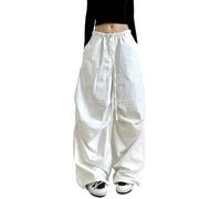 KWISUAWHGA Pantaloni Larghi Da Donna Con Elastico in Vita Alta E Coulisse Vestibilità Ampia Casual Alla Moda Autunno Y2K Pantaloni Streetwear,Bianca,L